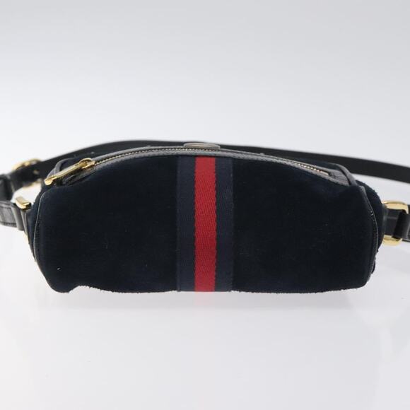 GUCCI Ofdea Sherry Line Shoulder Bag Suede Navy Gold - Picture 9 of 16